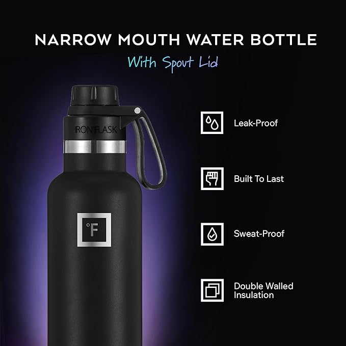 IRON °FLASK Camping & Hiking Hydration Flask with Spout, BPA-Free Insulated Stainless Steel Sports Water Bottle - 24 oz Sand