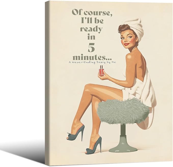 Boho Sage Green Bathroom Poster Vintage 70s Pin Up Girl Wall Art 08x10 inch by Unknown
