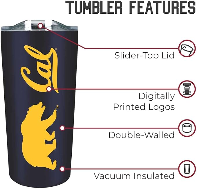 Campus Colors NCAA Stainless Steel Tumbler perfect for Gameday - 18 oz - Double Walled - Keeps Drinks Perfectly Insulated (Cal Golden Bears - Navy)