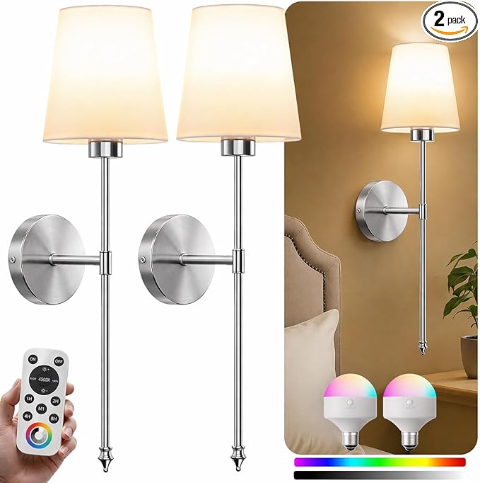 IRONPAX Wall Sconces Battery Operated Set of 2, Wireless Rechargeable Wall by IRONPAX