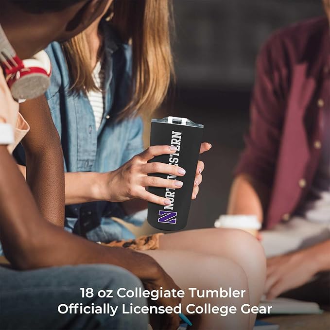 Campus Colors NCAA Stainless Steel Tumbler perfect for Gameday - 18 oz - Double Walled - Keeps Drinks Perfectly Insulated (Northwestern Wildcats - Black)