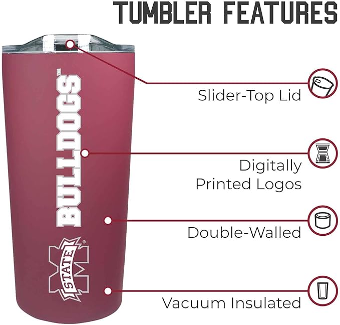 Campus Colors NCAA Stainless Steel Tumbler perfect for Gameday - 18 oz - Double Walled - Keeps Drinks Perfectly Insulated (Mississippi State Bulldogs - Maroon)