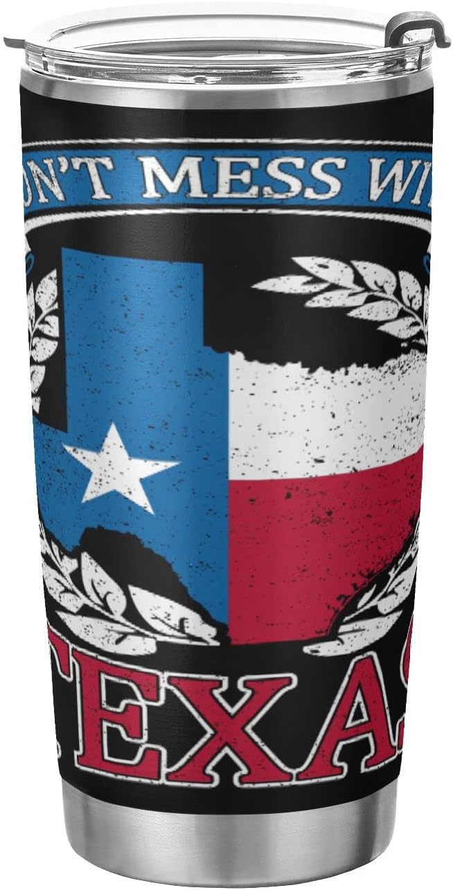 Tumbler Stainless Steel Vacuum Insulated Cup Double Walled, Simple Thermos Don't Mess with Texas State Travel Mug for Coffee, Beverages, Tea with Straw and Lid