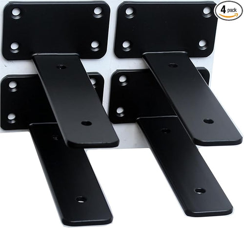 4 Pack - 5 inch Black Hidden L Shelf Bracket Iron Floating Shelf Brackets by MHMYDZ