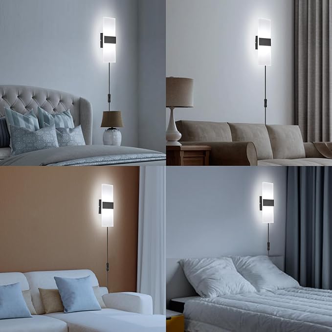 TRLIFE Modern Wall Sconce, Wall Sconce Plug in 12W LED 6000K Cool White Acrylic - Image 2
