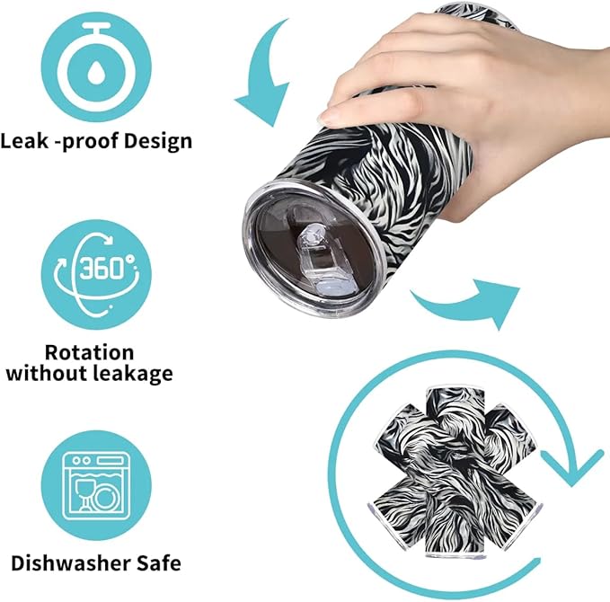 Zebra Marble Pattern 20 oz Tumbler with Lid and Straw Travel Coffee Mug Spill Proof Stainless Steel Double Wall Vacuum Insulated Cup