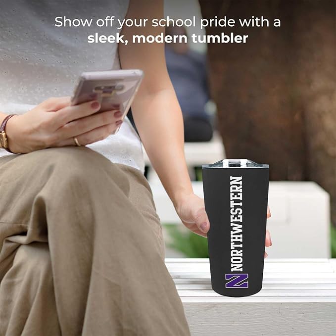 Campus Colors NCAA Stainless Steel Tumbler perfect for Gameday - 18 oz - Double Walled - Keeps Drinks Perfectly Insulated (Northwestern Wildcats - Black)