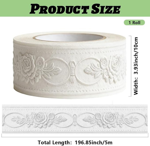 3D Wallpaper Border Floral White Wall Border Trim 197 x 4 Inch Elegant Rose - Image 2