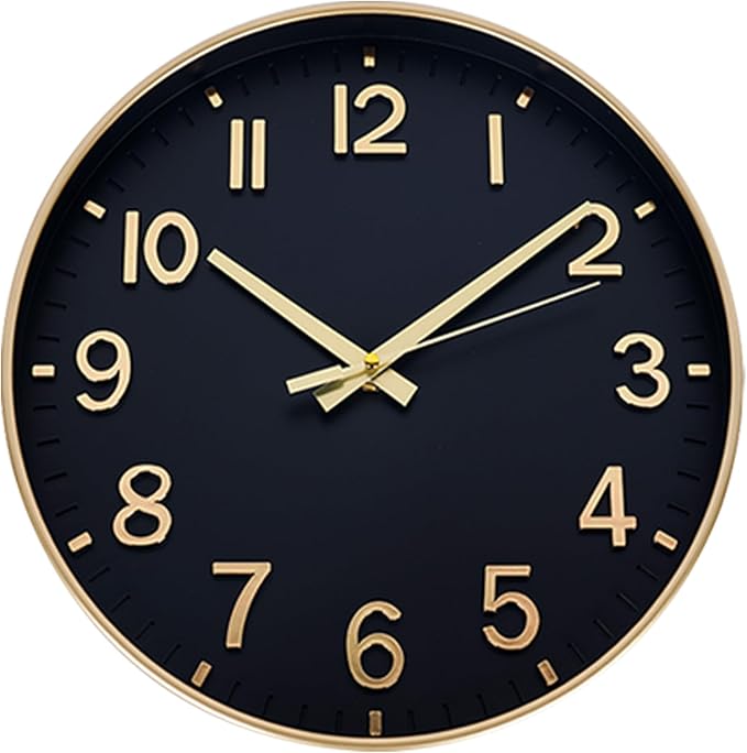 HZDHCLH Wall Clocks Battery Operated, Wall Clock Black Gold, 14 inch Wall Clock by HZDHCLH
