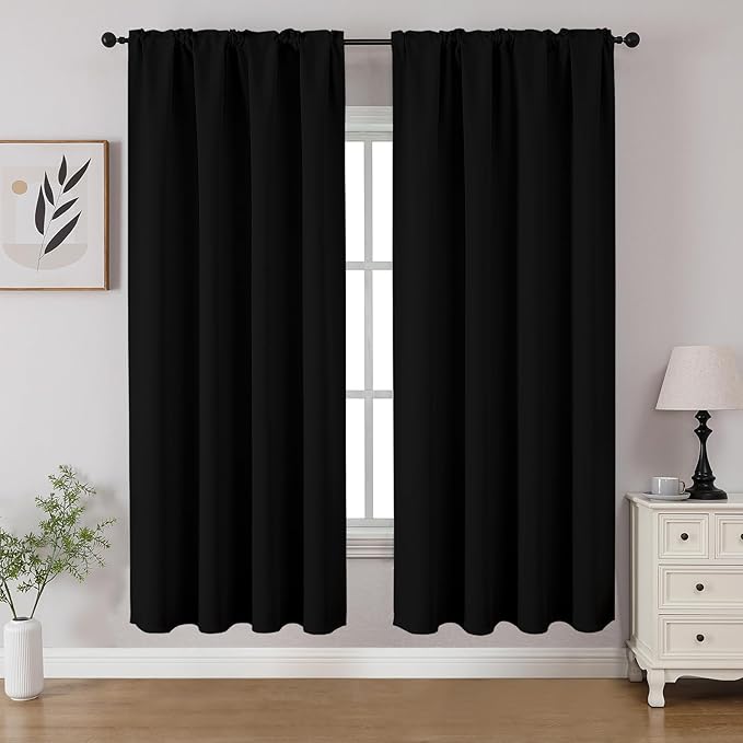 CUCRAF Black Blackout Curtains 63 inch Length 2 Panels Set, Rod Pocket Room by CUCRAF