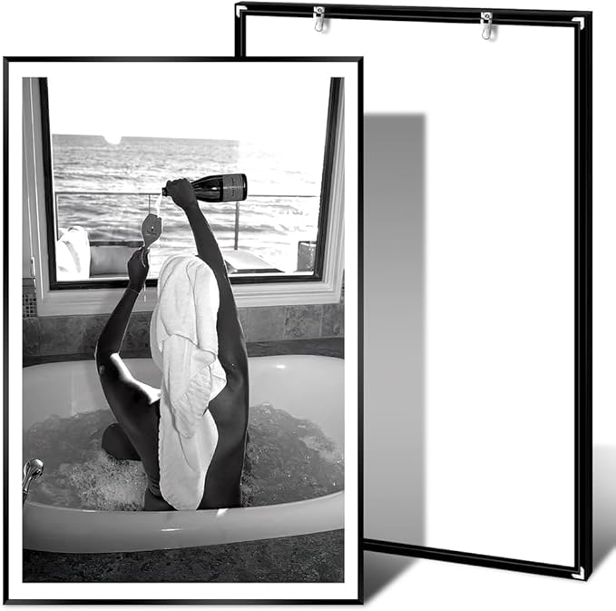 Trendy Black and White Poster Funny Woman Drinking Wine in Bathtub Wall Art - Image 2