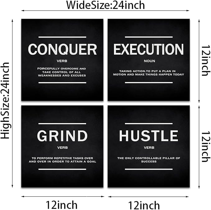 KAWAHONE Grind Hustle Execution Quotes Framed Wall Art, Success Canvas Print - Image 2