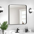 Wall Mount Mirror for Bathroom, Brushed Black Metal Framed Rounded Corner - Image 2