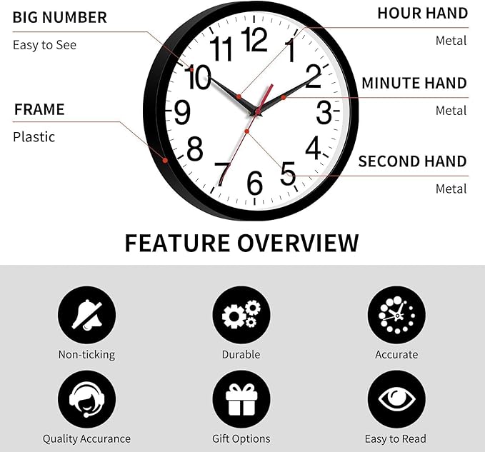 Rohioue Wall Clock Modern 8 Inch Battery Operated Silent Non Ticking Small - Image 5