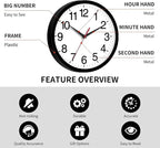Rohioue 12 Inch Wall Clock Modern Battery Operated Silent Non Ticking Analog - Image 5