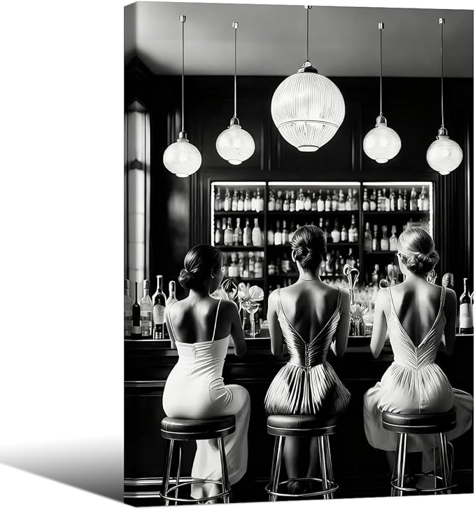Vintage Black and White Framed Wall Art Trendy Women Drink Cocktail Posters by FuSatisYilife