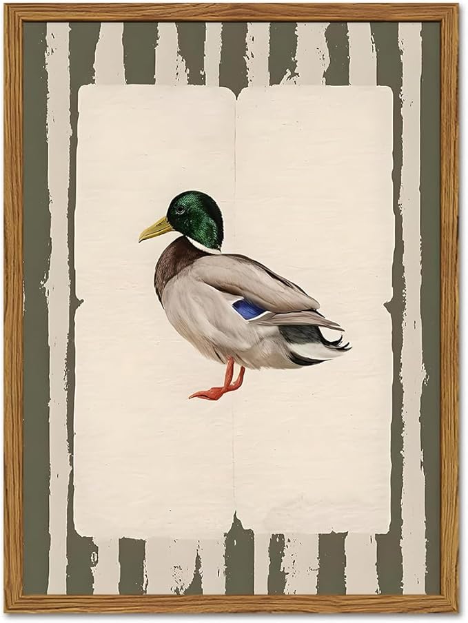 Framed Vintage Mallard Duck Wall Art, Country Farmhouse Duck Pictures Wall Decor by Unknown