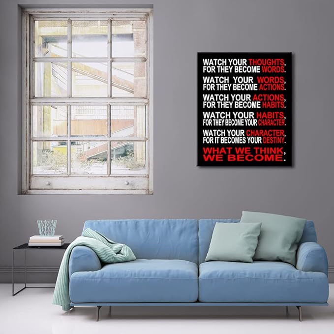 Pyradecor Large Canvas Prints Wall Art Watch Your Thoughts Motivational - Image 2