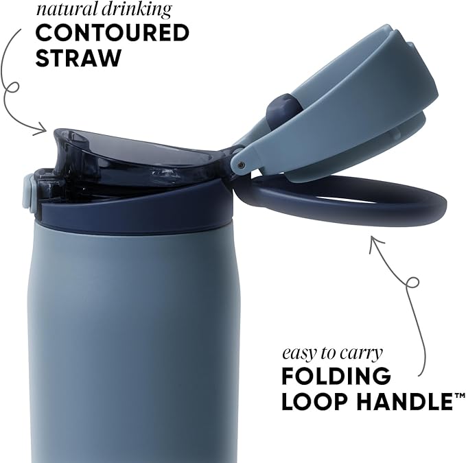 Simple Modern Mesa Loop Water Bottle with Covered Straw and Handle | 30oz Cup Holder Friendly Insulated Stainless Steel Bottles for Travel, Sports and School | Deep Dune