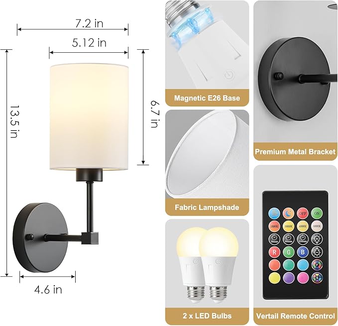 Battery Operated Wall Sconce Set of Two, Wireless Rechargeable Wall Light - Image 7
