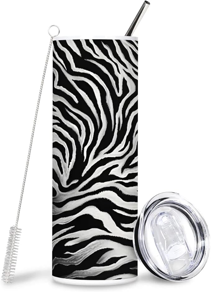 Zebra Pattern Marble 20 oz Tumbler with Lid and Straw Travel Coffee Mug Spill Proof Stainless Steel Double Wall Vacuum Insulated Cup