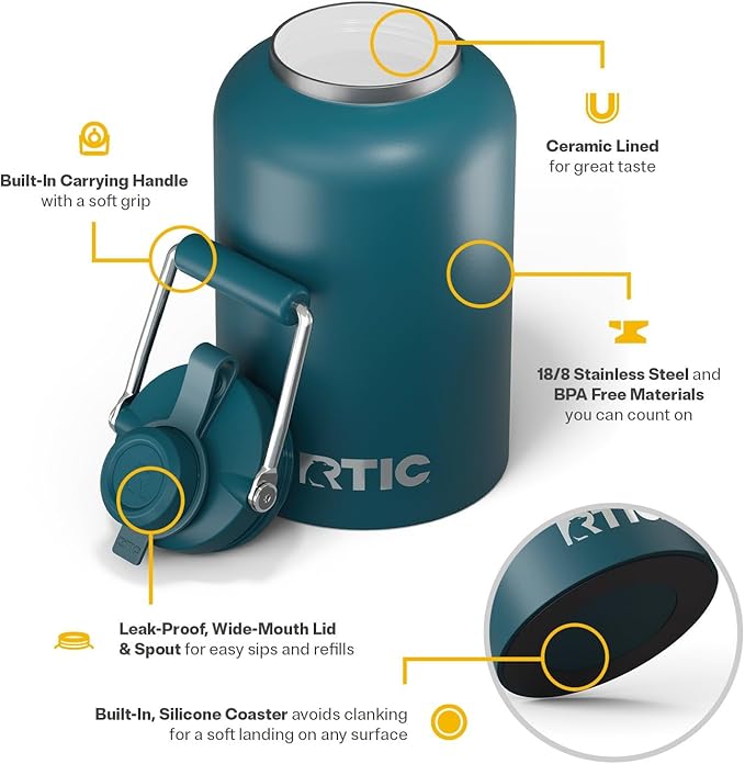 RTIC 1 Gallon Outback Jug, Stainless Steel, Ceramic Lined Insulated Water Bottle with Lid and Handle, BPA-Free, Double Wall Vacuum Insulation, Marine