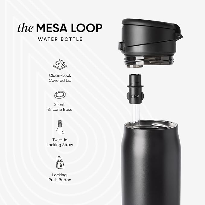 Simple Modern Mesa Loop Water Bottle with Covered Straw and Handle | 30oz Cup Holder Friendly Insulated Stainless Steel Bottles for Travel, Sports and School | Winter White
