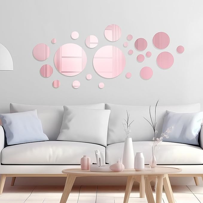 Shappy 32 Pcs Acrylic Mirror Wall Stickers Removable Round Wall Decal Circle - Image 6