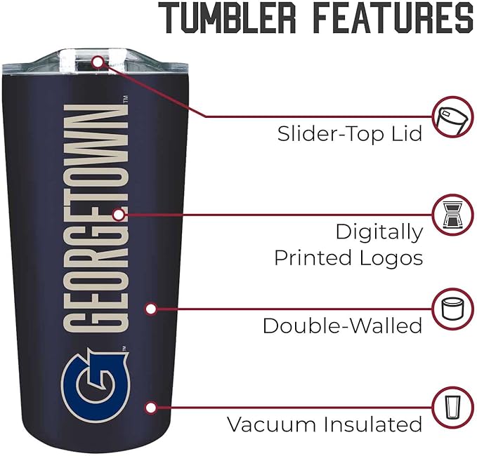 Campus Colors NCAA Stainless Steel Tumbler perfect for Gameday - 18 oz - Double Walled - Keeps Drinks Perfectly Insulated (Georgetown Hoyas - Navy)