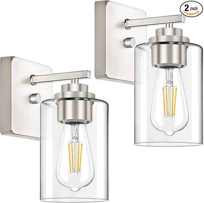 Set of 2 Wall Sconces for Bathroom, Brushed Nickel Vanity Light Fixtures by WelcometoVerRon