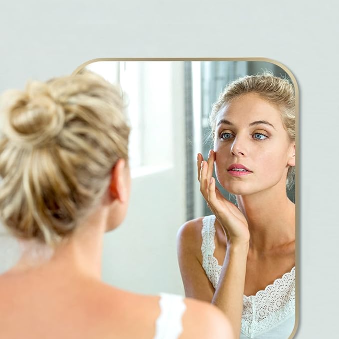 24x36 Inch Gold Bathroom Mirror, Brushed Gold Metal Framed Rectangular Mirror - Image 3