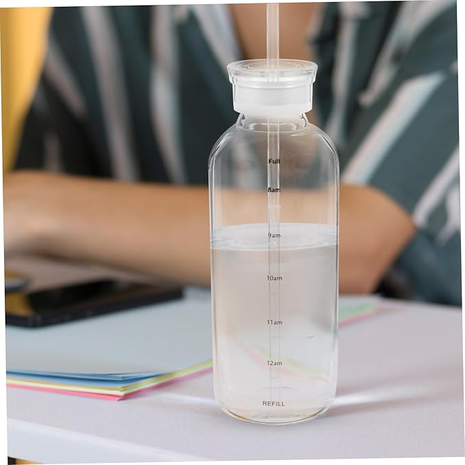 High Borosilicate Glass Beverage Cup with Straw and Dual Lids Portable Transparent Juice Bottle for Home Office Cafe Use Easy-clean Glass Mug with Brush