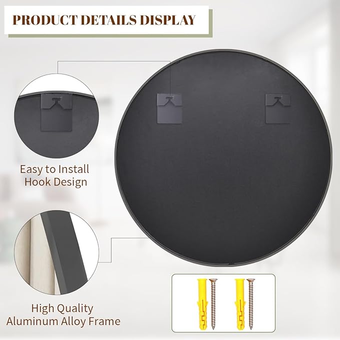 BEAUTYPEAK 30 Inch Round Mirror, Metal Frame Circle Mirror, Wall Mounted - Image 4