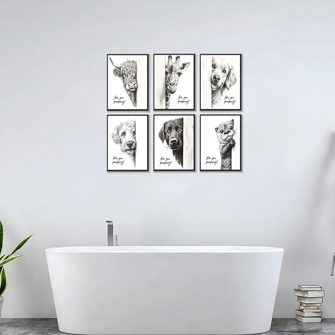 Funny Bathroom Wall Art Black and White Bathroom Posters Decor Rustic Donkey - Image 5