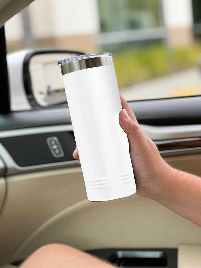 LaserGram 22oz Vacuum Insulated Skinny Tumbler, Low Wing Airplane, Personalized Engraving Included (White)