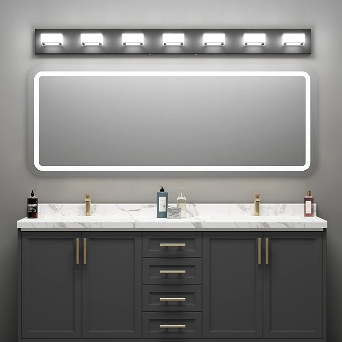 Ralbay 46" LED Modern LED Black Vanity Lights Fixtures 7 Lights Acrylic Matte - Image 4