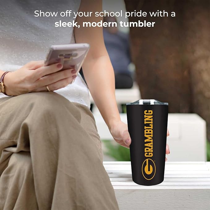 Campus Colors NCAA Stainless Steel Tumbler perfect for Gameday - 18 oz - Double Walled - Keeps Drinks Perfectly Insulated (Grambling State University - Black)