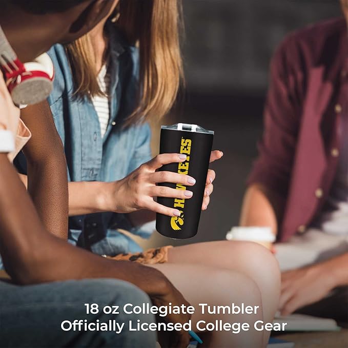 Campus Colors NCAA Stainless Steel Tumbler perfect for Gameday - 18 oz - Double Walled - Keeps Drinks Perfectly Insulated (Iowa Hawkeyes - Black)