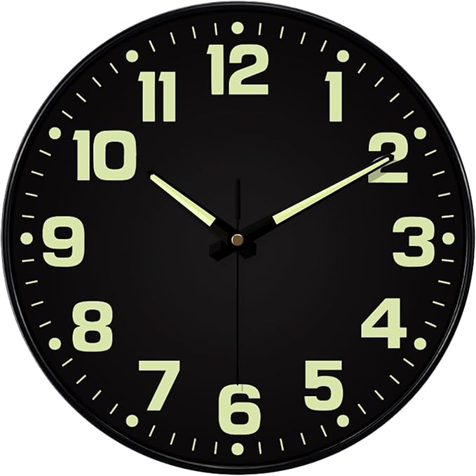 12 Inch Silent Wall Clocks Battery Operated, Glow in The Dark Wall Clock by MABPEDO
