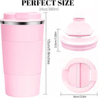 YINBAOGE Insulated Travel Coffee Mug, Spill & Leak Proof, Portable To Go Camping Stainless Steel Coffee Tumbler, Reusable Thermal Coffee Cup with Lid for Hot & Cold Drinks (Pink, 12 OZ)