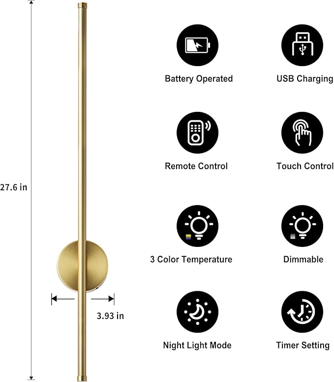 Battery Operated Modern Wall Sconces, Dimmable Wireless Wall Light Set of Two - Image 4