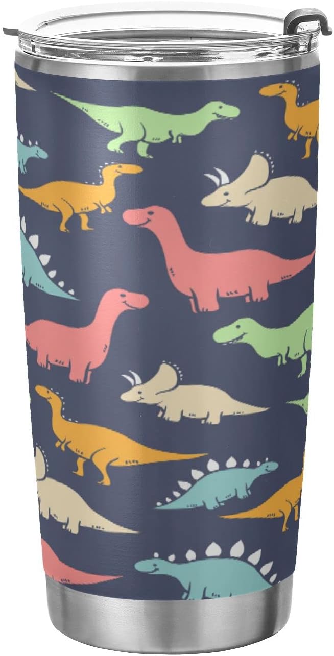 Tumbler Stainless Steel Vacuum Insulated Cup Double Walled, Simple Thermos Colorful Dinosaur Pattern Travel Mug for Coffee, Beverages, Tea with Straw and Lid