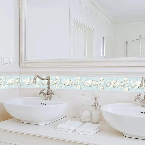 3D Floral Blue Wallpaper Border White Peony Peel and Stick Wall Border Self - Image 2