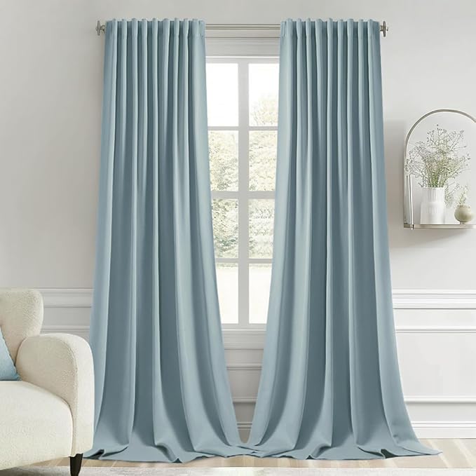 MIULEE Slate Blue Back Tab Blackout Curtains 102 Inch Long 2 Panels Set by MIULEE