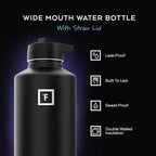 IRON °FLASK Camping & Hiking Hydration Flask with Straw, Wide Mouth Insulated Stainless Steel Sports Water Bottle - 64 oz Aurora