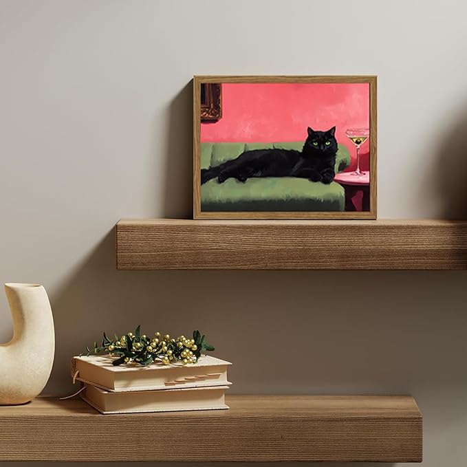 Cute Black Cat With Martini Wall Art Funny Animal Wall Decor Quirky Whimsical - Image 5