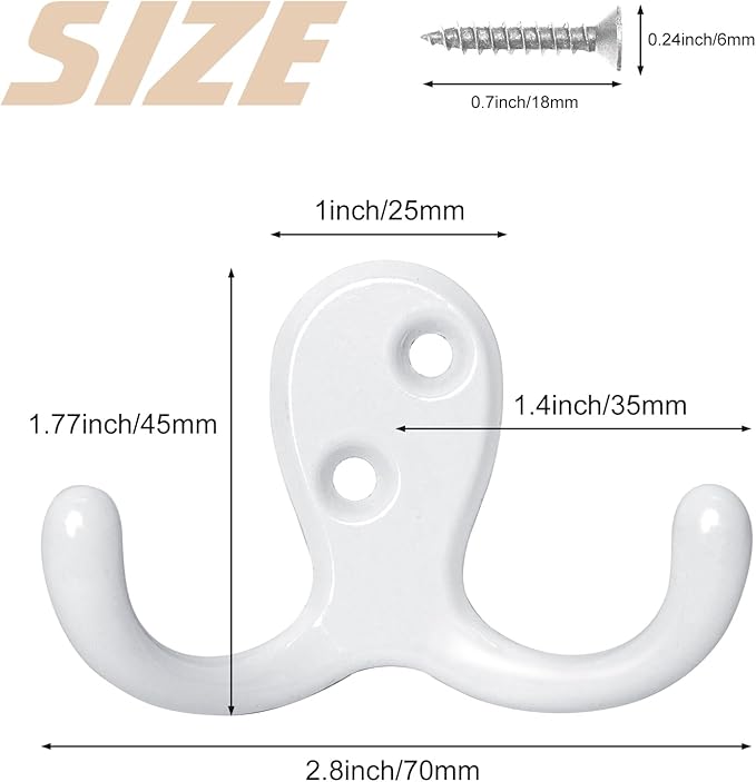 Homanu 54 Pack Coat Hooks, Heavy Duty Double Prong Coat Hooks Wall Mounted - Image 5