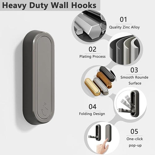 4PCS Foldable Wall Hooks, Flip Down Design - Image 2