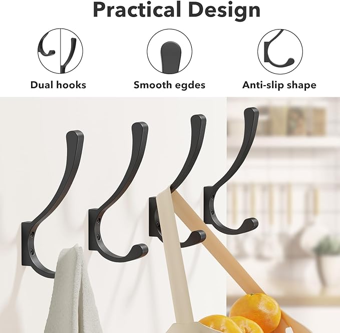 saffruff 8-Pack Wall Mount Coat Hooks, Heavy Duty Metal Hooks - Image 4