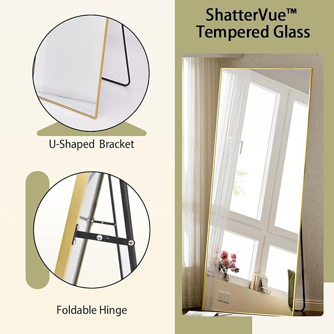BEAUTYPEAK Full Length Mirror 64"x21", Standing Rectangle Floor or Wall-Mounted - Image 3